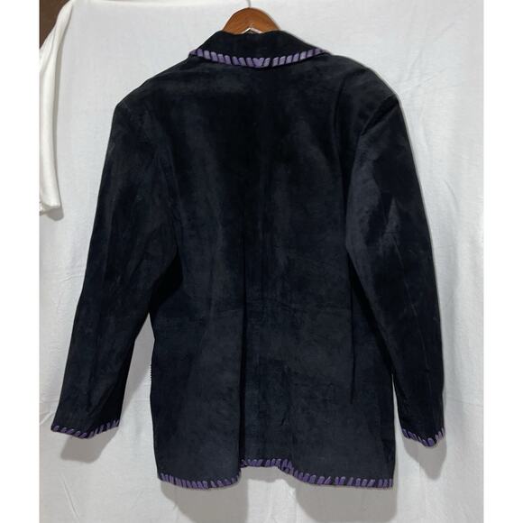 Vanna White Women’s Black/Purple Suede Leather Fringe Blazer Jacket - Size 14 - Picture 2 of 14